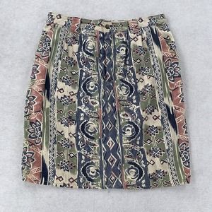 VINTAGE 80s Tribal Western Print‎ Jean Skirt Blue Southwestern Midi Womens 16